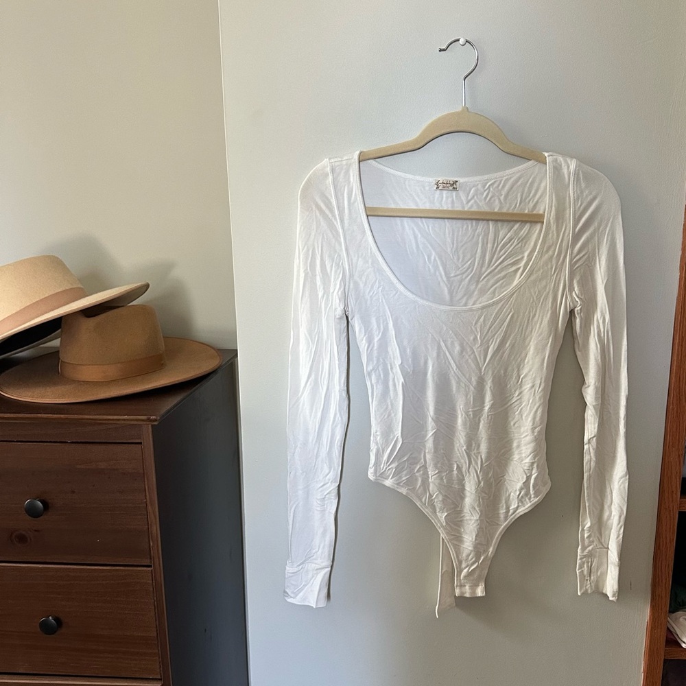 Free People White Long Sleeve Bodysuit